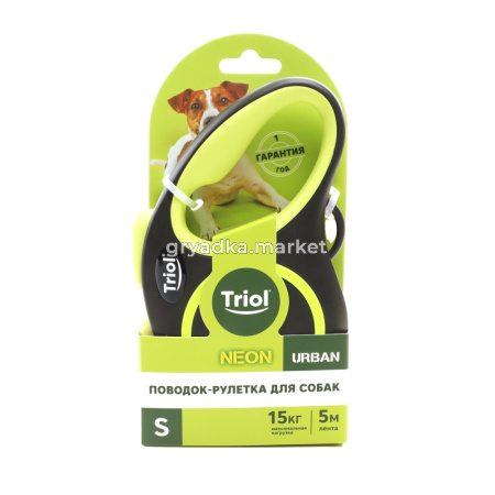 Поводок-рулетка для собак  Urban Neon S, 5м до 15кг, лента, черный