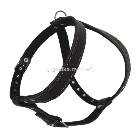 Шлея кожаная 25мм подшит.спилком-тканью -ШлК-25-С-Т