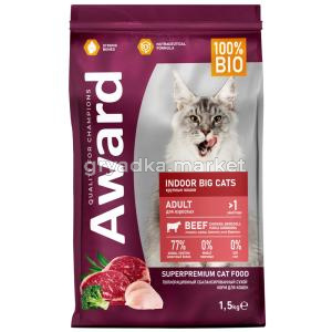 Сухой корм AWARD Indoor Big cats для взрослых домашних кошек крупных пород с говядиной и курицей с д
