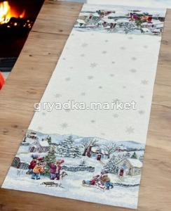 Салфетка гобелен НОВОГОДНИЕ КАНИКУЛЫ 44х180см серебро 