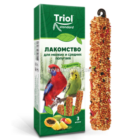 Лакомство для мелких и средних попугаев с фруктами (уп. 3 шт), 80г, Triol Standard