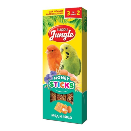 HAPPY JUNGLE Палочки д-птиц мед и яйцо 3 шт 90 гр-22  HAPPY JUNGLE Палочки д-птиц мед и яйцо 3 шт 90 гр-22