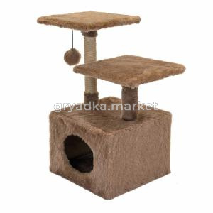 Домик-когтеточка ЧИП 2-х уров. квадратный с 2-мя полками (мех, джут) 53х35хh65см 1-1