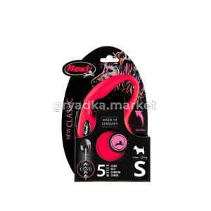 рулетка-поводок Flexi NEW Classic S 5м до 12кг ТРОС, КРАСНЫЙ 1-12  22504