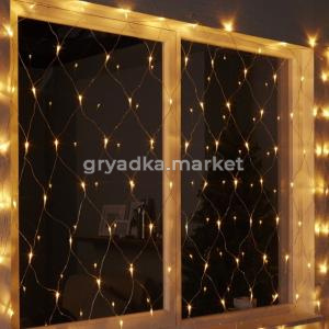 Гирлянда Сетка 192л, 3х2м прозрачный провод, тепл. бел., переходник 8 режимов