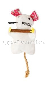 Игрушка WOGY д/животных мягкая Мышка 18/12х7х6см с палочкой мататаби, микс арт.2024-1338 Код272411