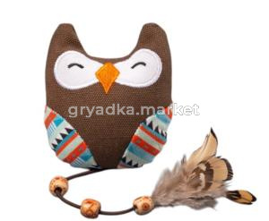 Игрушка NUNBELL д/кошек мягкая Совушка 27/10х8х3см с пером и бусинками арт.2025-2560 Код276317