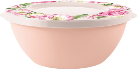 Салатник 3л Flowers с крышкой розовая пудра-20 ПлР