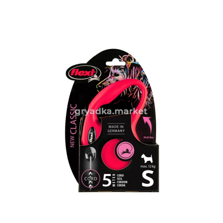 рулетка-поводок Flexi NEW Classic S 5м до 12кг ТРОС, КРАСНЫЙ 1-12  22504