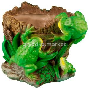 Кашпо Лягушки с камышами на пне 17х13см (ПОЛИСТОУН)-МТ