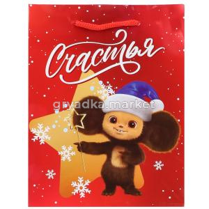 Пакет подарочный  18х23х10 см Чебурашка и снежинки 