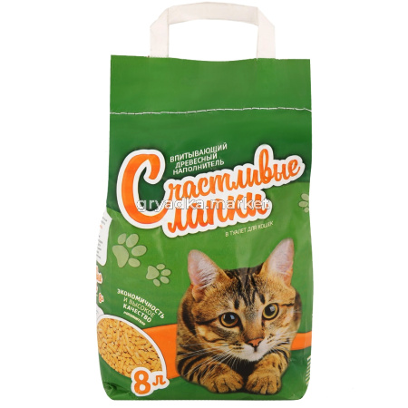 Наполнитель Счастливые лапки древесный впитывающий 8л