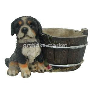 Щенок у кадушки кашпо L24 W15 H14.5 см