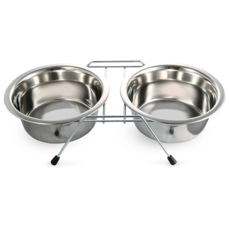 Миска металлическая на подставке, 2х0,40л, Triol