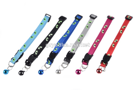 Ошейник WOGY д-кошек 34х1см с колокольчиком, светоотражающий микс арт.10922-2865 Код268570