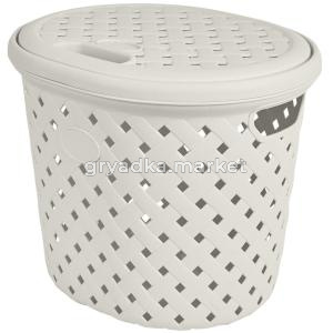 Корзина д-белья с крышкой Rattanx 14 л молочный туман -10  ПлР