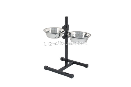 Кормушка д-животных регул.ЕСО чёрная, h60см, 2х2,5л, D26, миски трапец. металл, разбор в короб