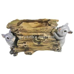 Кашпо Мышки на бревне  L28 W17 H14 см (ПОЛИСТОУН)