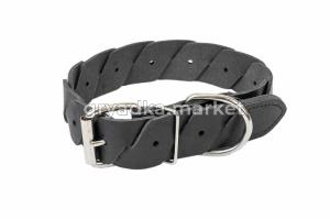 Ошейник кожаный 35мм, об.ш.34-51см строчка КОСА коричневый 1-1