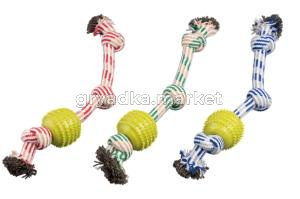 Игрушка NUNBELL д/собак канатная Мяч шипованный TPR d=5см l=37см на веревке, микс арт.2025-2854 Код2