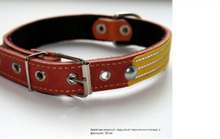 Ошейник кожаный 25мм подшит.спилком-тканью с фликером-ОК-25-С-Т-Ф