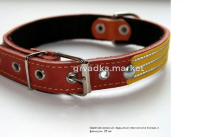 Ошейник кожаный 25мм подшит.спилком-тканью с фликером-ОК-25-С-Т-Ф