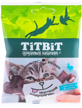 Хрустящие подушечки для кошек с паштетом из утки 30 г