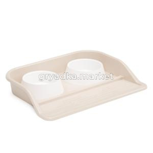 Набор c двумя мисками 0,3л для животных (на подставке) (бежевый) (уп.12)