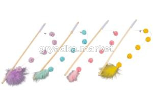 Игрушка-дразнилка WOGY д/кошек Косички с перышками l=40см с колокольчиком на деревянной палочке l=40