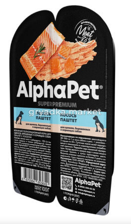 Корм д-щенков,бер и кормящ.соб, конс 100г лосось ALPHAPET 