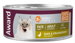 Корм д-кошек конс 100г утка с клюквой паштет AWARD (Авард)