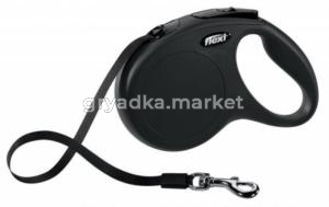 Рулетка-поводок д-собак Flexi New Classic S 5м до 15кг РЕМЕНЬ, ЧЁРНЫЙ 1-12-23228