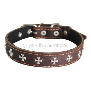 ошейник кожаный, подшитый спилком или тканью, с украшениями, 17 мм-ОК-17-С-Т-У