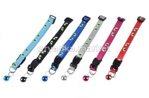 Ошейник WOGY д-кошек 34х1см с колокольчиком, светоотражающий микс арт.10922-2865 Код268570