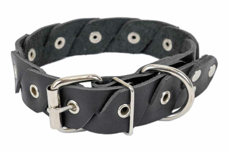 Ошейник кожаный 30мм, об.ш.33-47см клепаный КОСА коричневый 1-1