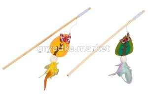 Игрушка-дразнилка WOGY д/кошек Листик с декором и перьями 20х6см с колокольчиком на деревянной палоч