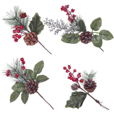 Ветка-декор новогодний  L15 W6 H24 см, 4в.