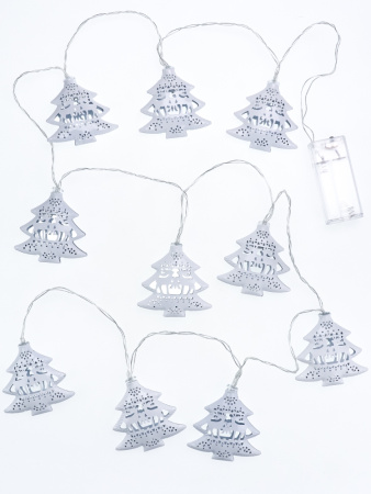 Гирлянда Елочки 10шт, 1,6м прозрачный провод, белый (ААх2 не прил.)