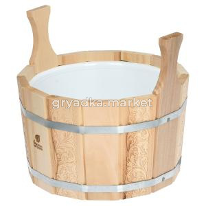 Ушат 9 л. шайка «Цветочный орнамент»  двуручный с пластик. вставк, липа, кор. -1