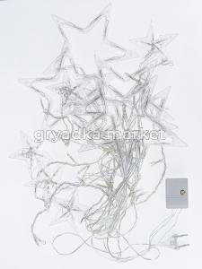 Гирлянда Звезды 12 шт, 2,5м прозрачный провод, холодный белый, переходник 