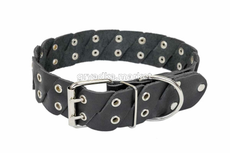 Ошейник кожаный 45мм, об.ш.42-66см клепаный КОСА коричневый 1-1