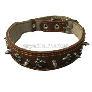 Ошейник кожаный подшитый спилком с шипами 35-25мм-ОК-35-25-С-ш