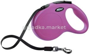 Рулетка-поводок д-собак Flexi NEW Classic М 5м до 20кг трос РОЗОВЫЙ-12 