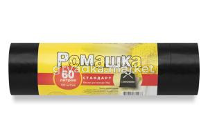 Мешок д-мусора с завязками 60х68, 60л, 25 мкн черн, рулон 10 шт. Ромашка Стандарт  ЗВС-18