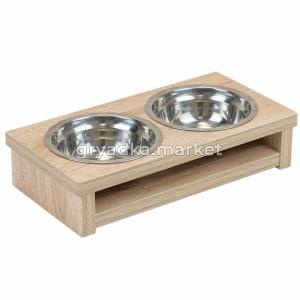 Подставка напольная 2х0,25л нерж.миски,ДУБ сонома 1-1