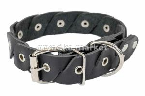 Ошейник кожаный 30мм, об.ш.33-47см клепаный КОСА коричневый 1-1