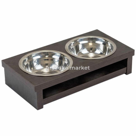 Подставка напольная 2х0,25мл,нерж.миски ВЕНГЕ, р-р 29,2х15хh6,7см 1-1