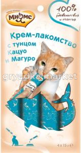 Крем-лакомства д-кошек Мнямс с тунцом Кацуо и Магуро 15г(уп.4шт)