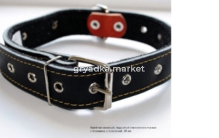 Ошейник д-собак кожаный 35мм подшит.спилком-тканью с пластиной безразмерн-ОК-35-С-Т-П