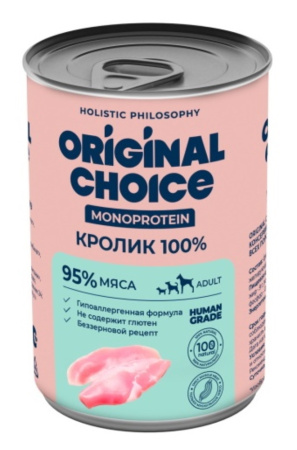 ORIGINAL CHOICE MONOPROTEIN ADULT 340 г консервы для собак всех пород кролик 100% 1х6